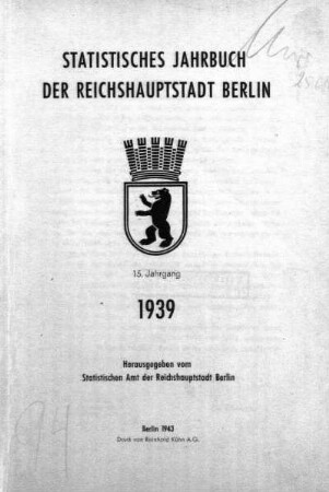 15.1939: Statistisches Jahrbuch der Stadt Berlin