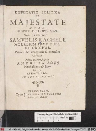 Disputatio Politica De Maiestate