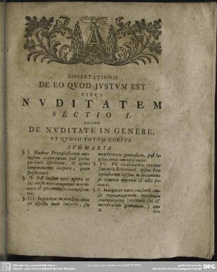 Sectio I. AgensDe Nuditate in Genere, Et Quoad Totum Corpus