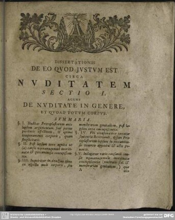 Sectio I. AgensDe Nuditate in Genere, Et Quoad Totum Corpus
