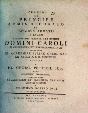 Oratio de principe, armis decorato et legibus armato