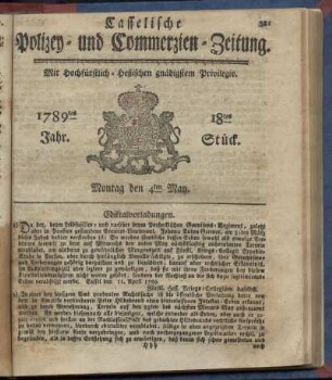 18tes Stueck, Montag den 4ten May. 1789