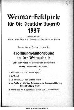 Weimar-Festspiele für die deutsche Jugend [...] Eröffnungskundgebung