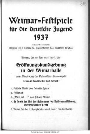Weimar-Festspiele für die deutsche Jugend [...] Eröffnungskundgebung