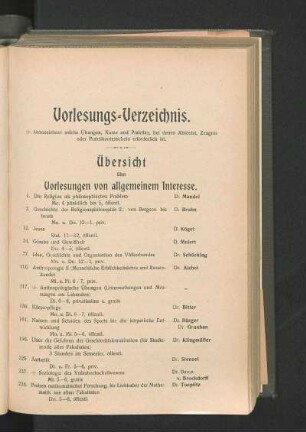 Vorlesungs-Verzeichnis.