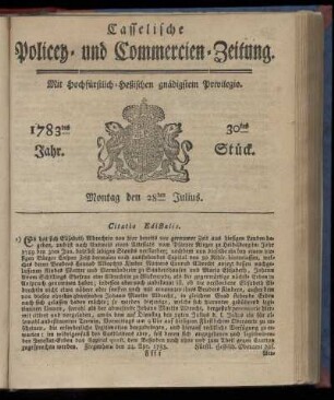 30tes Stueck, Montag den 28ten Julius. 1783