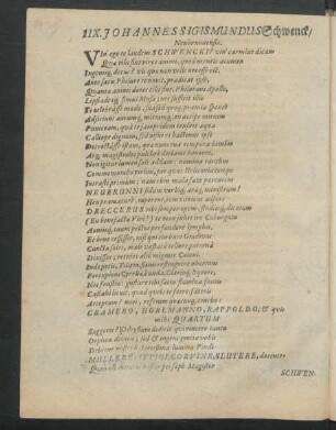IIX. Johannes Sigismundus Schwenck/ Neubrunnensis.