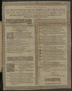 Carmina Epithalamia: In Honorem Sacri Nuptialis Ornatiss. Juxta, Ac ... Juvenis, Dn. Egenolphi Angeli, Prudentiss. Viri, Dn. Adami Angeli, Senatoris Olim Gelhusani, &c. Filii, Sponsi ...