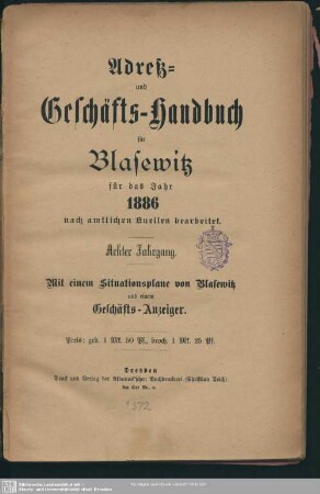 8.1886: Adreß- und Geschäfts-Handbuch für Blasewitz