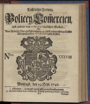 Nro. XXXVIII, Montags, den 19. Sept. 1746