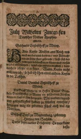Julii Wilhelmi Zincgrefen Teutscher Nation Apophtegmata.