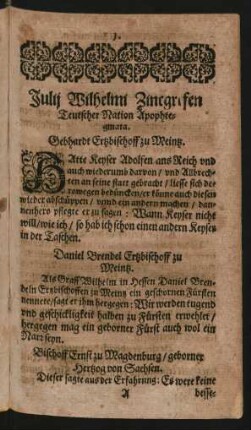 Julii Wilhelmi Zincgrefen Teutscher Nation Apophtegmata.