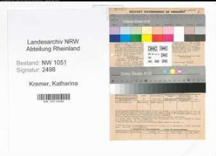 Entnazifizierung Katharina Kremer , geb. 29.08.1909 ()