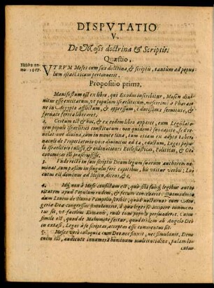 Disputatio V. De Mosis doctrina et Scriptis.