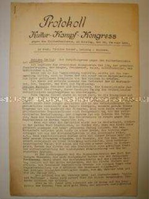 Protokoll eines Kongresses gegen den "Kulturfaschismus" 1931 in Leipzig