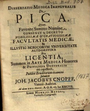 Dissertatio Medica Inavgvralis De Pica