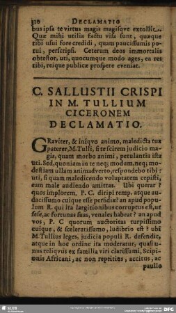 C. Sallustii Crispi In M. Tullium Ciceronem Declamatio