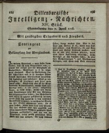 XIV. Stück. Sonnabends den 7. April 1798.