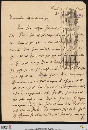 Brief von Ferdinand Tönnies an Gustav Radbruch