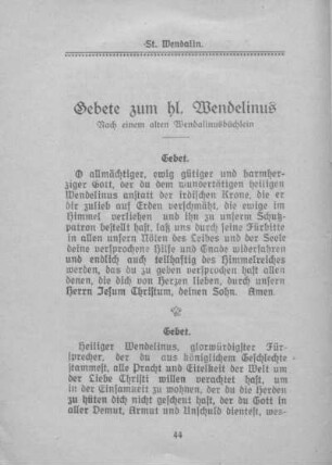 Gebete zum hl. Wendelinus.