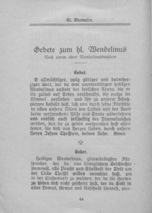 Gebete zum hl. Wendelinus.