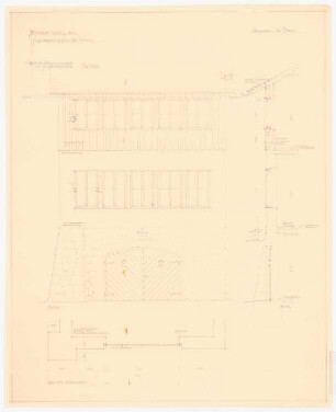 Jugenderholungsheim für Schlesien Schinkelwettbewerb 1943: Fassadendetail. Ansicht, Schnitt, Grundriss 1:20