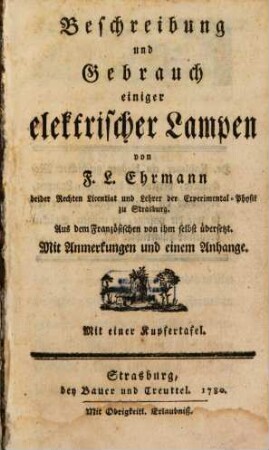 Beschreibung und Gebrauch einiger elektrischer Lampen