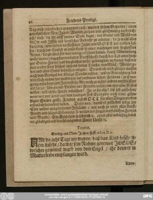 Textus. Evang. am Neu-Jahrs-Fest ex Luc. II. 21.