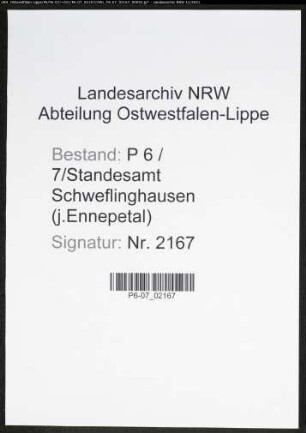 Heiratsregister Standesamt Schweflinghausen