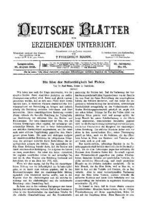Die Idee der Selbsttätigkeit bei Fichte : (Schluß)
