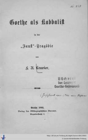 Goethe als Kabbalist in der "Faust"-Tragödie