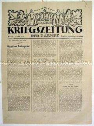 Feldzeitung der 7. Armee mit Nachrichten und Berichten von verschiedenen Frontabschnitten
