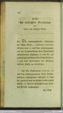Zeichen der einfachsten Krankheiten der festen und flüssigen Theile