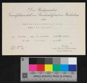 Einladung des Reichspräsident Generalfeldmarschall von Beneckendorff und von Hindenburg an von Karpf zum Abendessen