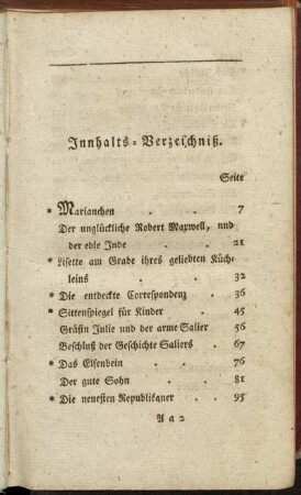 Innhalts-Verzeichniß.