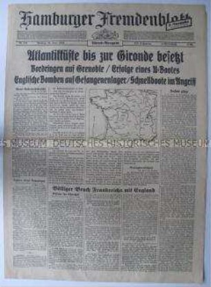 Tageszeitung "Hamburger Fremdenblatt" zur Besetzung der Gironde nach der Unterzeichnung des Waffenstillstands