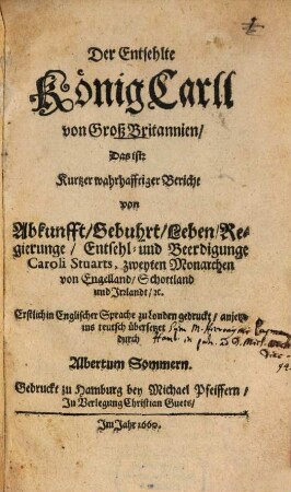 Der entsehlte König Carll von Großbrittanien