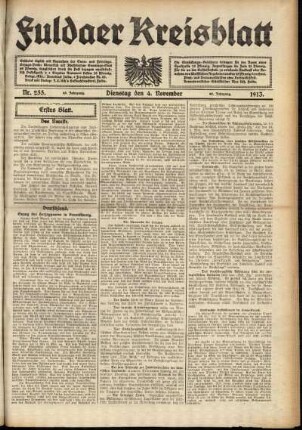 Erste Ausgabe vom Dienstag, den 04. November 1913.