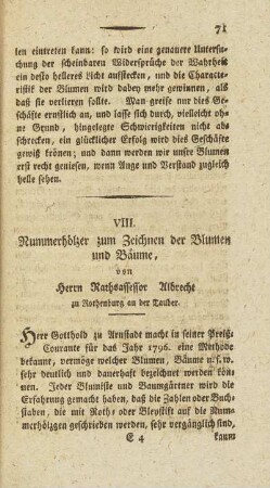 VIII. Nummerhölzer zum Zeichnen der Blumen und Bäume, ...