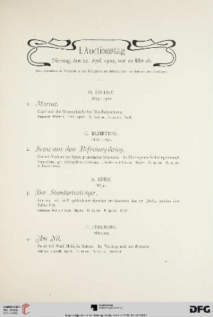 I. Auctionstag: Dienstag, den 22. April 1902, von 10 Uhr ab (Nr. 1-140)