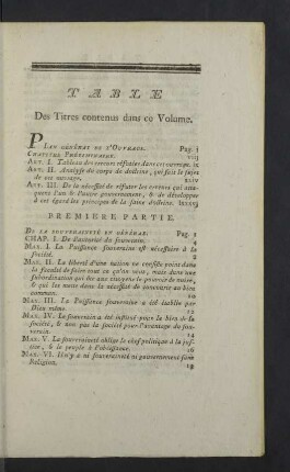 Table des Titres contenus dans ce Volume.