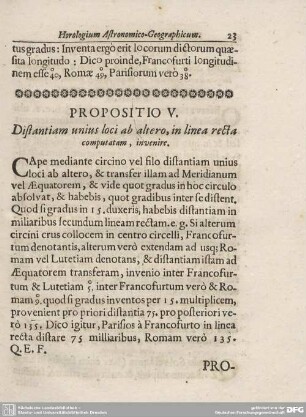 PROPOSITIO V. Distantiam unius loci ab altero, in linea recta computatam, invenire.