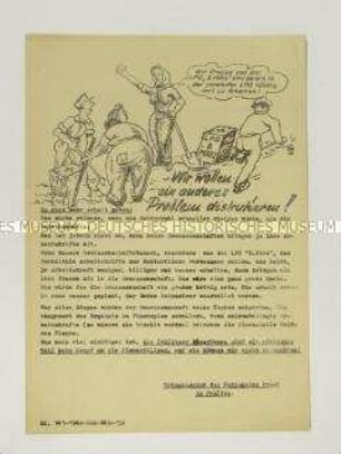 Hektografiertes Propagandaflugblatt der Nationalen Front über Frauen in den LPG