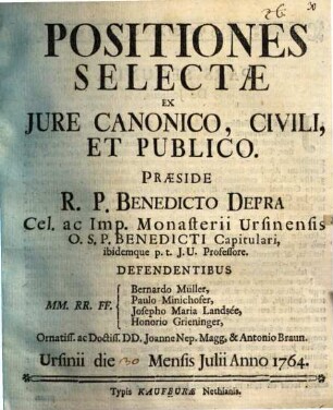 Positiones selectae ex iure canonico, civili, et publico