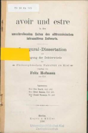 Avoir und estre in den umschreibenden Zeiten des altfranzösischen intransitiven Zeitworts