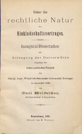 Ueber die rechtliche Natur des Einkindschaftsvertrages