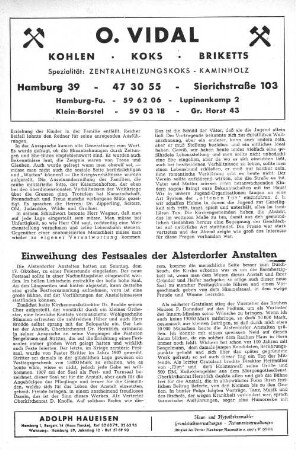 Einweihung des Festsaales der Alsterdorfer Anstalten