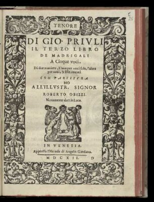 Giovanni Priuli: Il terzo libro de madrigali a cinque voci ... Tenore