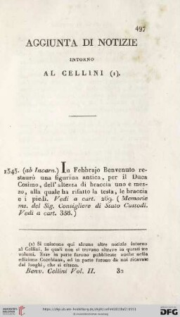 Aggiunta Di Notizie Intorno Al Cellini