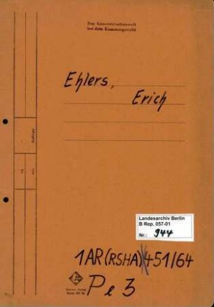 Personenheft Erich Ehlers (*24.02.1912), SS-Sturmbannführer